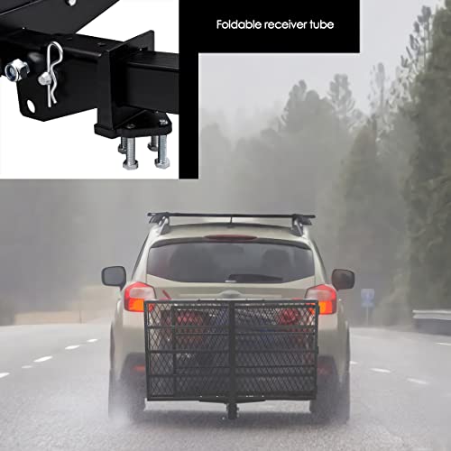 IRONMAX Hitch Cargo Carrier with Ramp, Heavy Duty Folding Mobility Scooter Wheelchair Hitch-Mounted Carrier for Car, Truck, SUV, RV, 500LBS Weight Capacity
