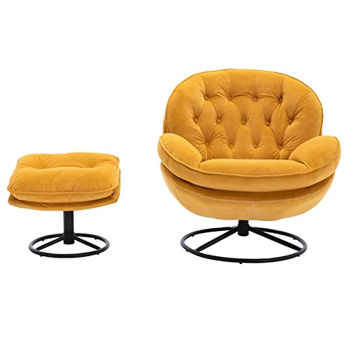 Velvet Swivel Accent Chair with Ottoman Set, Modern Lounge Chair with Footrest, Comfy Armchair with 360 Degree Swiveling for Living Room, Bedroom, Reading Room, Home Office, Metal Base Frame, Purple