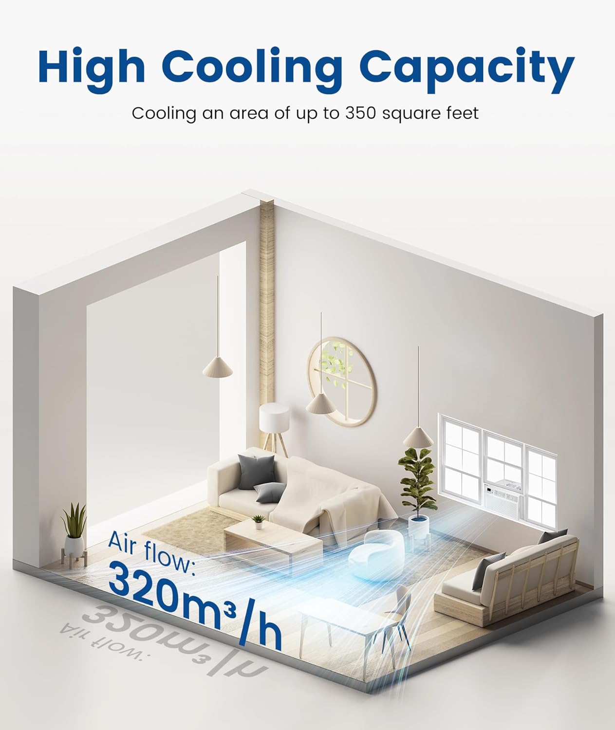 COWSAR Window Air Conditioner, 8000 BTU AC Unit with Remote Control for Rooms up to 350 sq ft. High Cooling Capacity, 4 Modes, LED Display, 24H Timer, Reusable Filter, Easy Install Kit