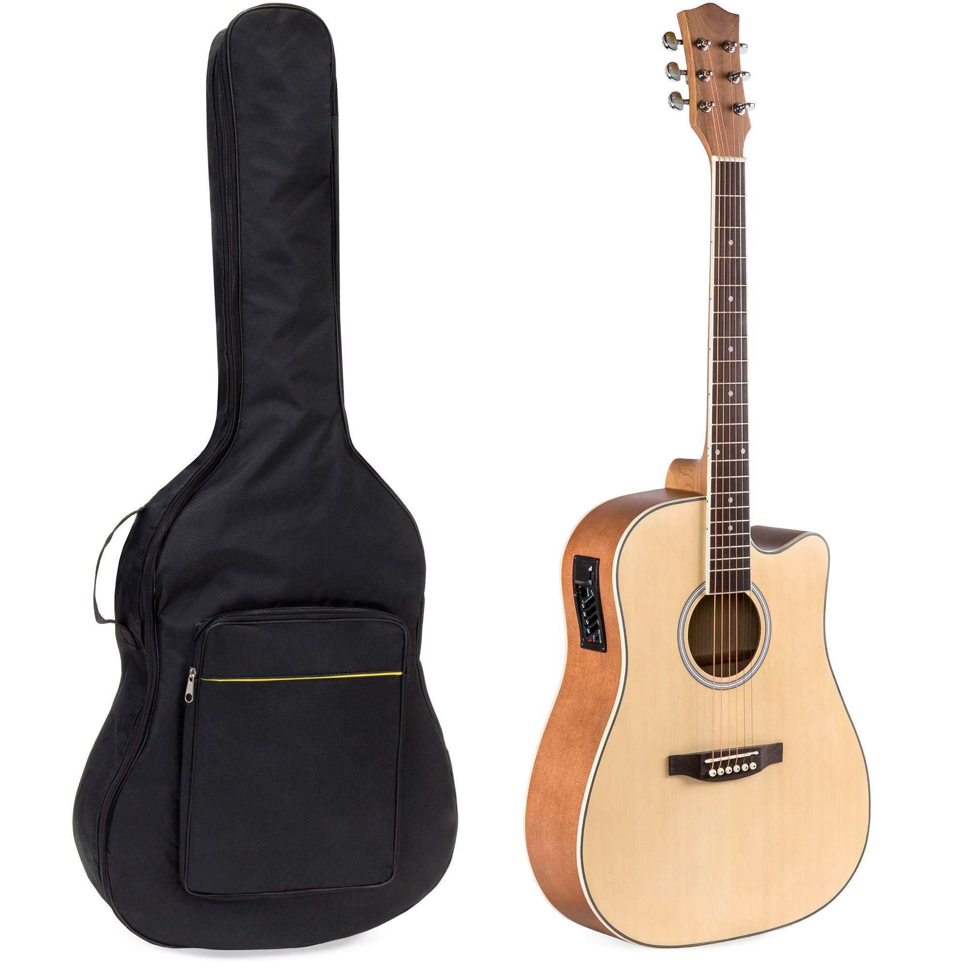 Best Choice Products 41in Full Size Acoustic Electric Cutaway Guitar Set w/ Capo, E-Tuner, Bag, Picks, Strap - Natural