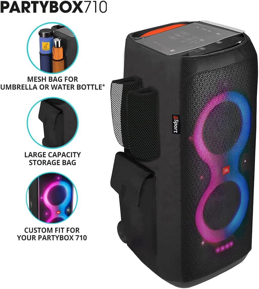 JBL PartyBox 710 Portable Party Speaker Bundle with gSport Cargo Sleeve (Black)