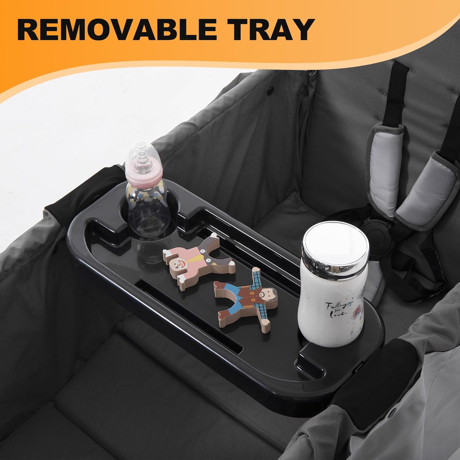Foldable Stroller Wagon for 2 Kids, Wagon Stroller with Adjustable Handle-Bar, Push Pull Collapsible Stroller with Removable UV-Protection Canopy 5-Point Harness Shock-Absorbing Wheels, Grey