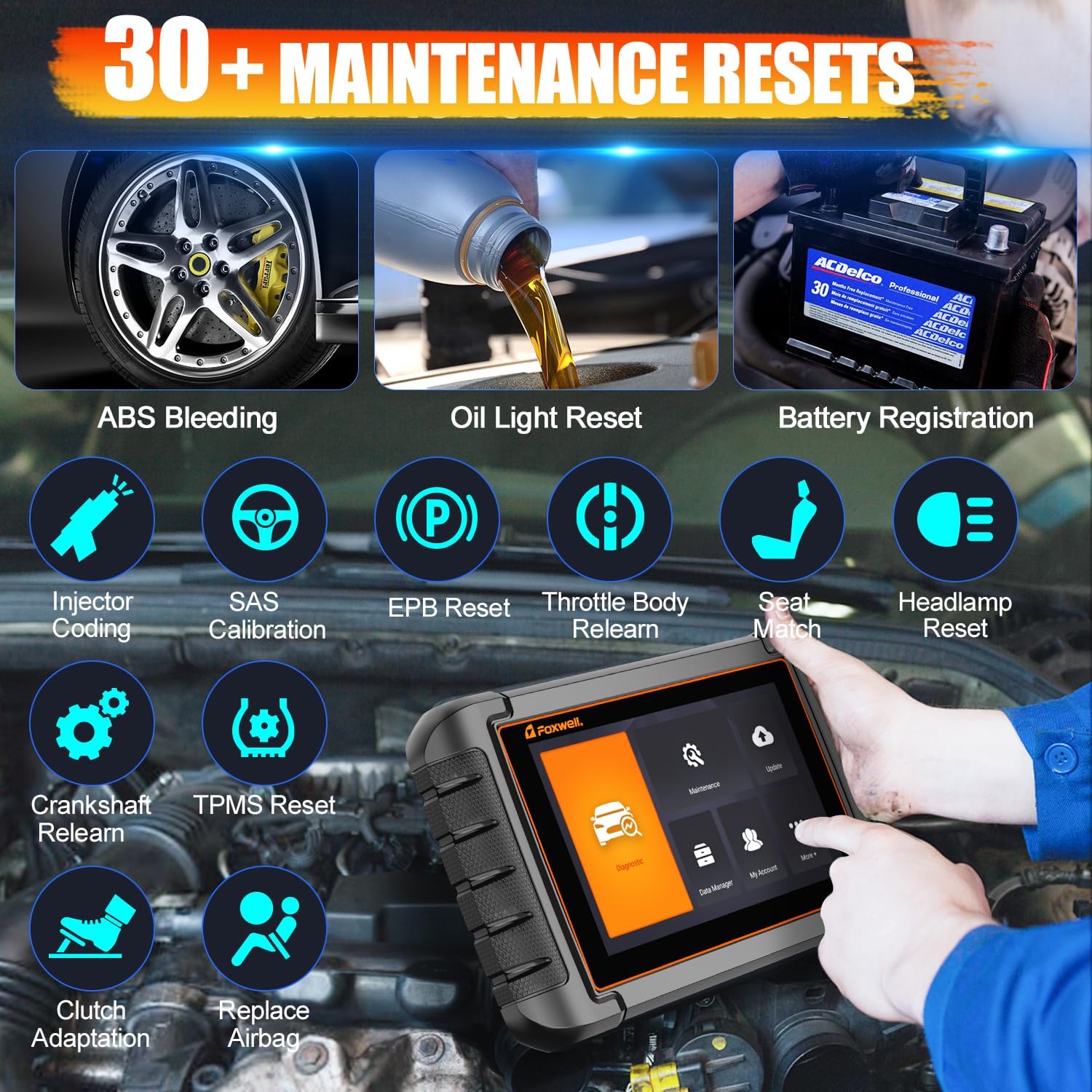 2024 FOXWELL Scanner NT809 Bidirectional Scan Tool, OBD2 Scanner for Car with 30+ Services, Active Test, ABS/Oil/Injector Coding, 3 Year Update, All System Car Diagnostic Scanner, FCA Autoauth