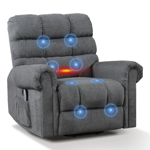 ANJ Large Power Lift Recliner Chair with Massage and Heat for Elderly Big People, Electric Wide Recliners, Heavy Duty and Safety Motion Fabric Reclining Mechanism with USB Ports, Side Pocket, Camel