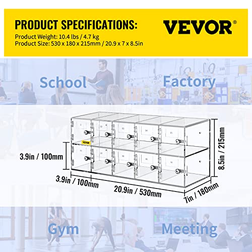 VEVOR Cell Phone Storage Locker, 20 Slots Acrylic Material with Door Locks and Keys, Wall-Mounted Cabinet Pocket Office Classroom Gym Box, Clear