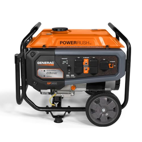Generac 8,000-Watt Gas-Powered Portable Generator - Electric Start with COsense - PowerRush Advanced Technology - Reliable Power for Emergencies, Recreation, Home - 49 State Compliant - Orange/Black