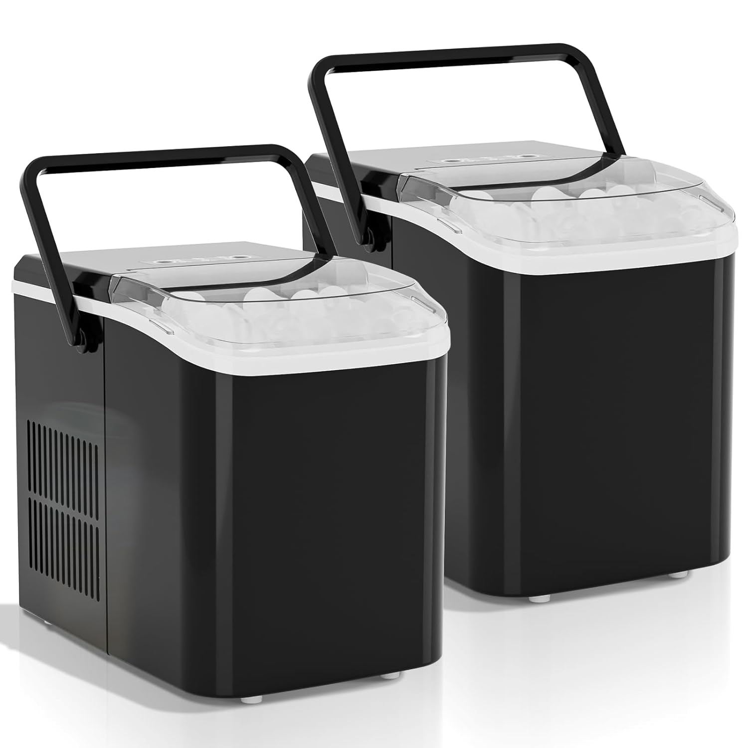 edx 2 Pack Compact Portable Countertop Ice Maker with Self-Cleaning Function - Easy Operation 9 Bullet Ice Cubes in 6 Minutes, 26.5lbs in 24 Hours - Mini Ice Maker with Handle, Basket, and Scoop