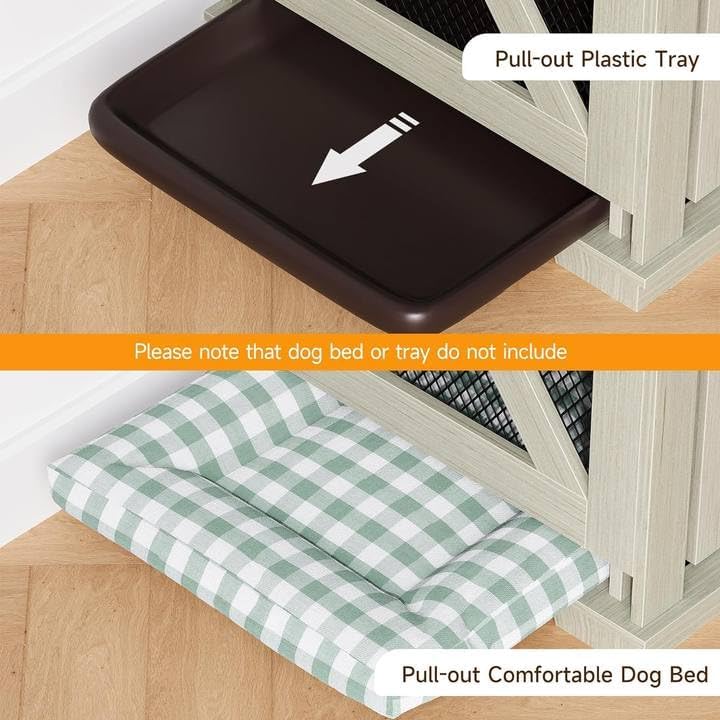 71" Dog Crate Furniture for 2 Dogs, Dog Kennel with 3 Storage Drawers & Removable Divider, Extra Large Double Dog Cage As TV Stand, Furniture Style Dog Crates with Sliding Barn Door
