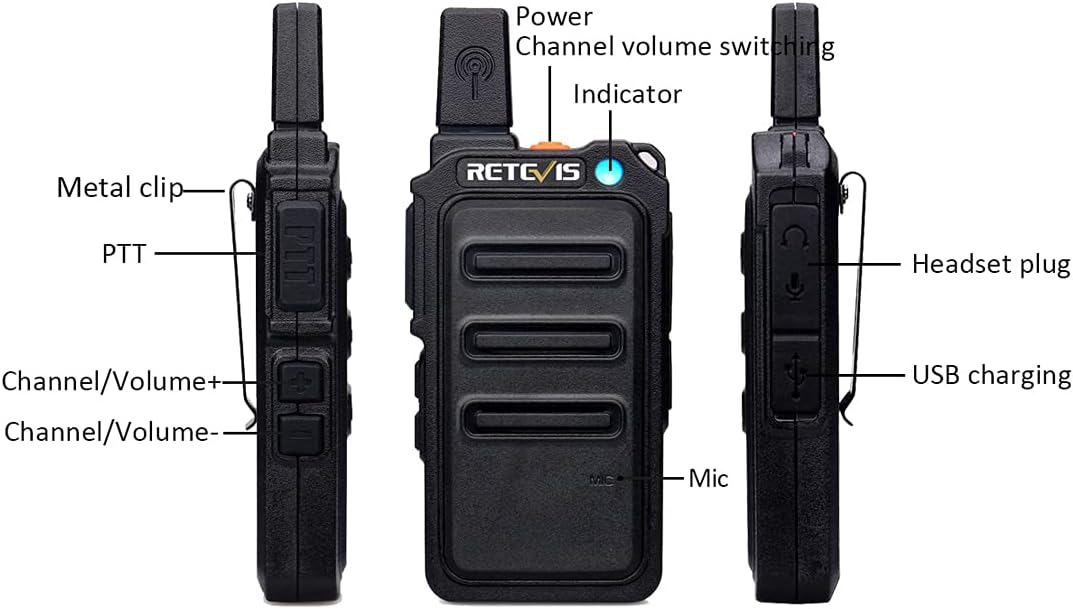 Retevis RT19 Walkie Talkies 20 Pack, Portable FRS Two Way Radios, Walkie Talkies for Adults, Small, Mini, Metal Clip, USB Rechargeable, for Commercial Business