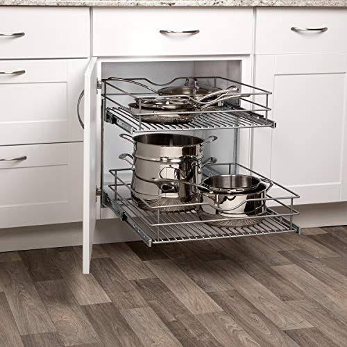 Knape u0026 Vogt RS-DBLMUB-20-FN 20.625 in. W x 21.75 in. D x 16.25 in. H Double Tier Pull Out Cabinet Organizer, Frosted Nickel
