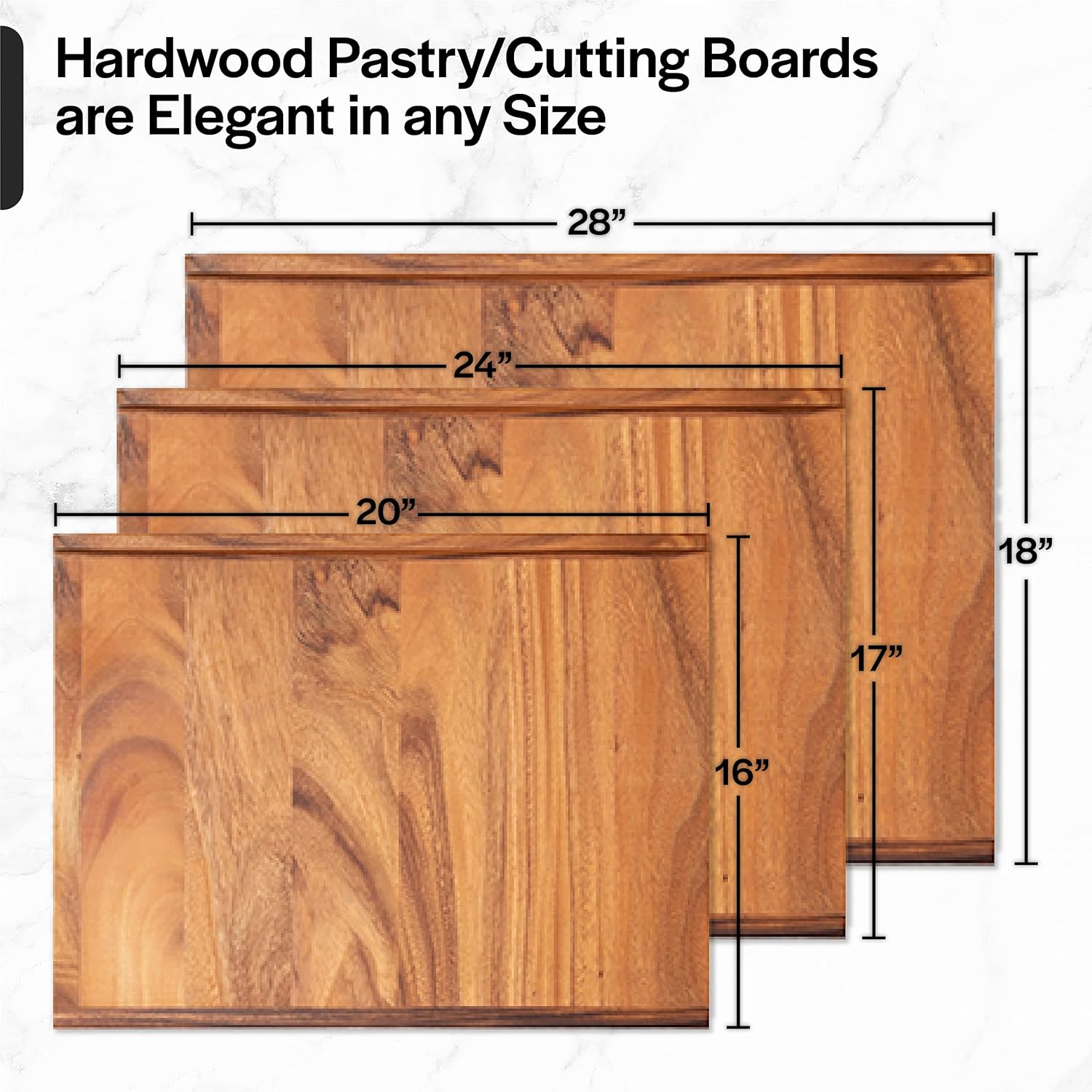 Villa Acacia Wood Pastry Board - Reversible Wooden Boards for Rolling, Cutting & Kneading Pack of 2
