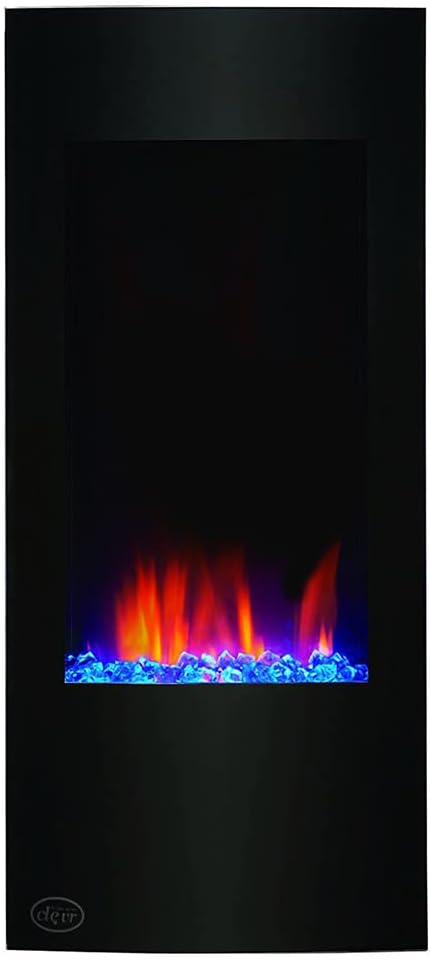 Clevr 32" Vertical Wall Mounted Electric Fireplace Heater, with Adjustable Flame and Back Light Colors, Modern Black Electric Heater with Decorative Crystals, with Remote Control, 750-1500W