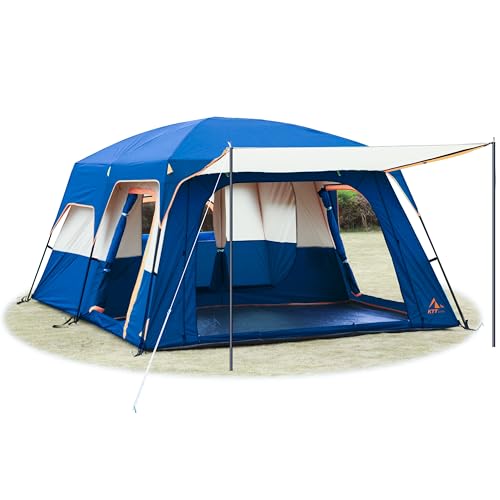 KTT Extra Large Tent 10-12-14 Person(Style-B),Family Cabin Tents,2 Rooms,3 Doors and 3 Windows with Mesh,Straight Wall,Waterproof,Double Layer,Big Tent for Outdoor,Picnic,Camping,Family Gathering