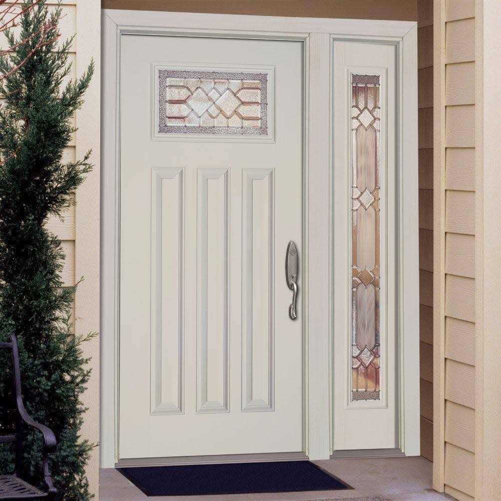 Feather River Doors 50.5 in.x81.625in.Mission Pointe Zinc Craftsman LT Unfinished Smooth Left-Hand Fiberglass Prehung Front Door