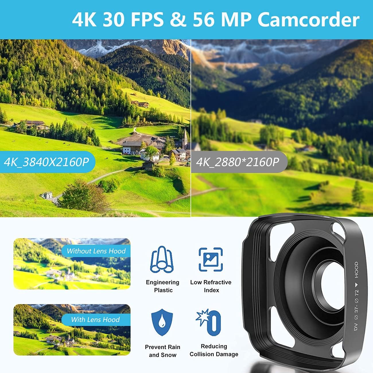 4K Video Camera Camcorder Ultra HD 56MP Wi-Fi YouTube Vlogging Camera 18X Zoom 3.0 Inch Touch Screen Digital Camera Recorder with Microphone IR Night Vision Vlog Cameras