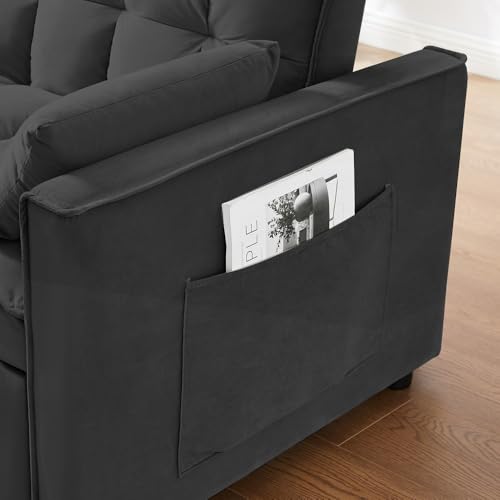 Sofa Bed,3 in 1 Convertible Sofa Bed, Modern Velvet Single Double Sofa, Adjustable Back, Storage Bag and Pillow Sofa Bed, Suitable for Living Room, Bedroom (Blue, Double)