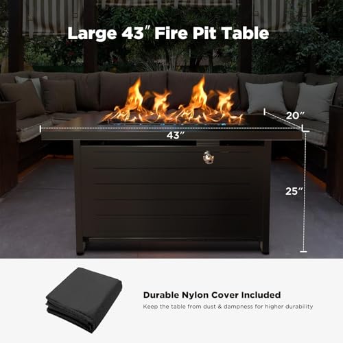 Ciays 42 Inch Gas Fire Pit Table, 60,000 BTU Propane Pits for Outside with Steel Lid and Lava Rock, 2 in 1 Firepit Table Gatherings Parties on Patio Deck Garden Backyard, Black