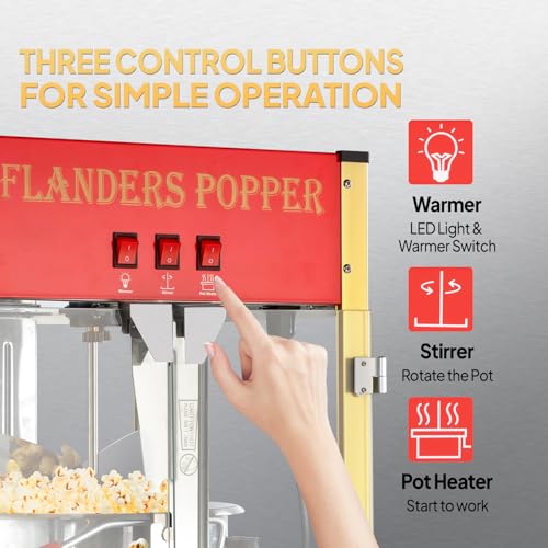 ROVSUN Popcorn Machine with 16 Ounce Kettle, Countertop Popcorn Maker Commercial Popcorn Machine w/Stainless Steel Scoop, Oil Spoon & 3 Popcorn Cups for Home Movie Theater, Red
