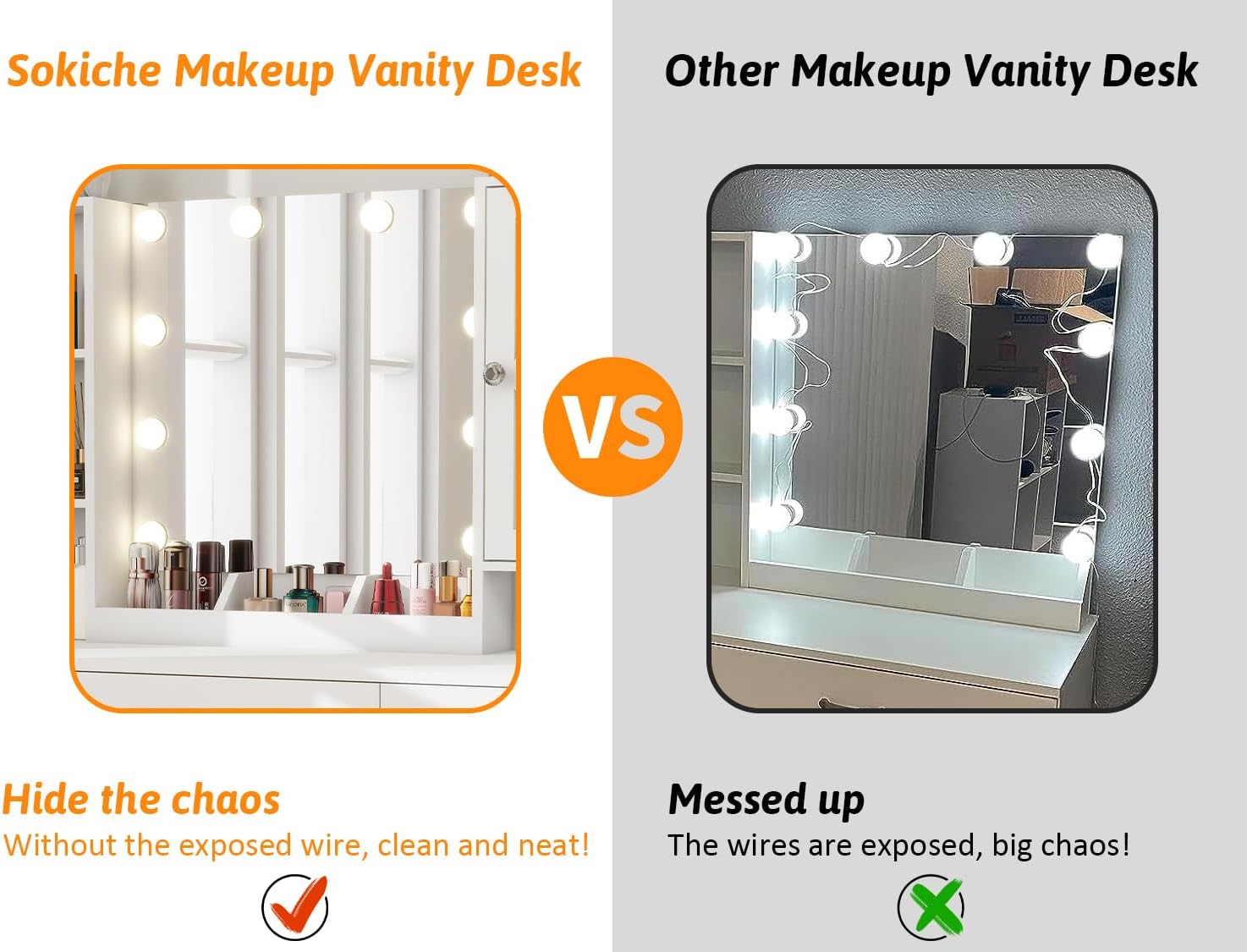 45" Makeup Vanity Desk with Lighted Mirror & Jewelry Cabinet, Big Vanity with 3 Storage Shelves, 5 Drawers, 3 Cubbies, 2 Cabinets &Charging Station for Bedroom, Large Dressing Table,White