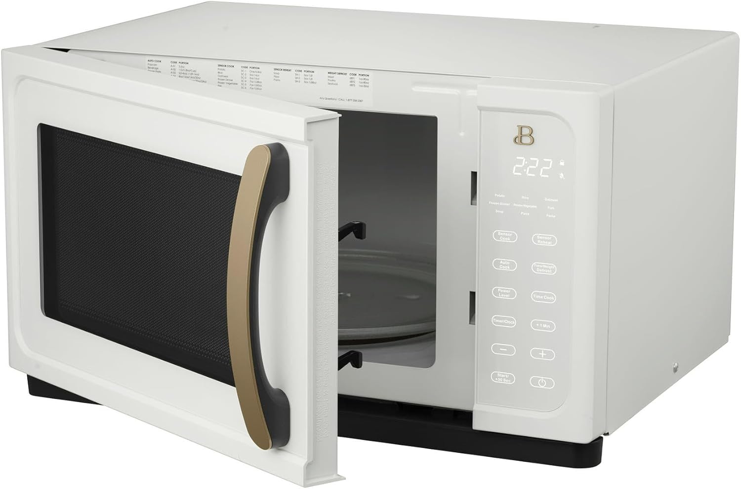 Beautiful By Drew Barrymore 1.1 Cu Ft 1000 Watt Sensor Microwave Oven with Turntable, White Icing