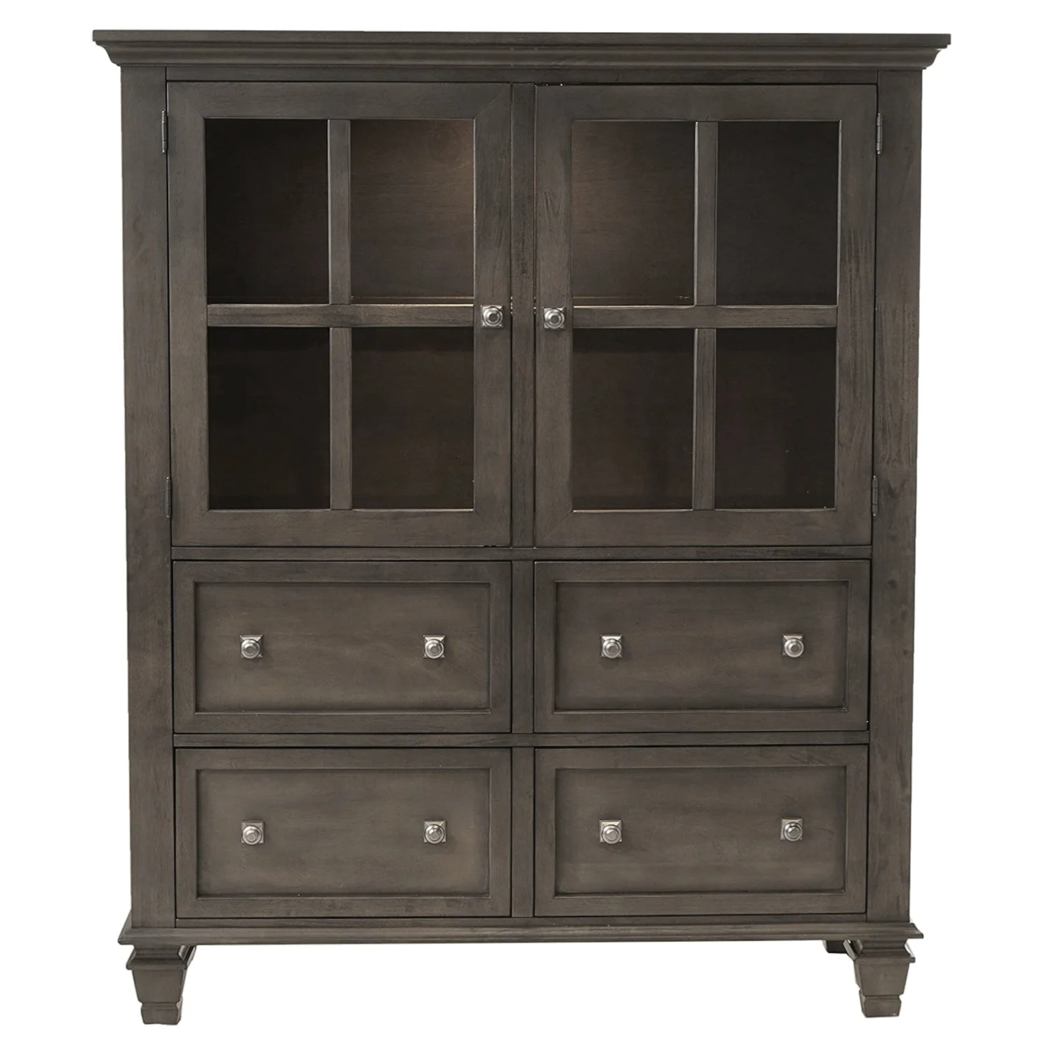 Sunset Trading Shades of Gray Large 4-Drawer Wood Lighted China Cabinet in Gray