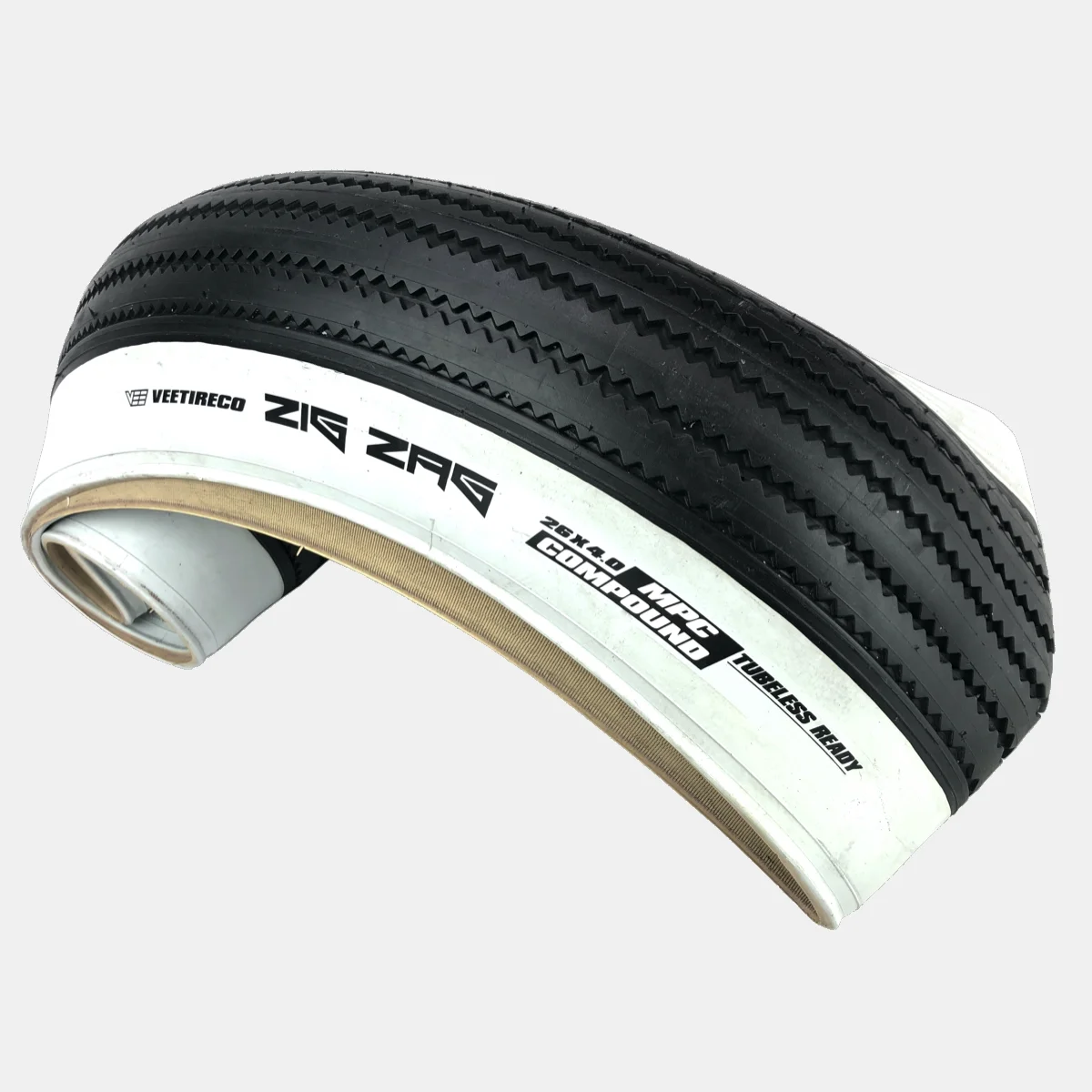 Vee Tire Zig Zag 26x4.0 White Wall Tire Folding Bead Multi Purpose Compound 26x4