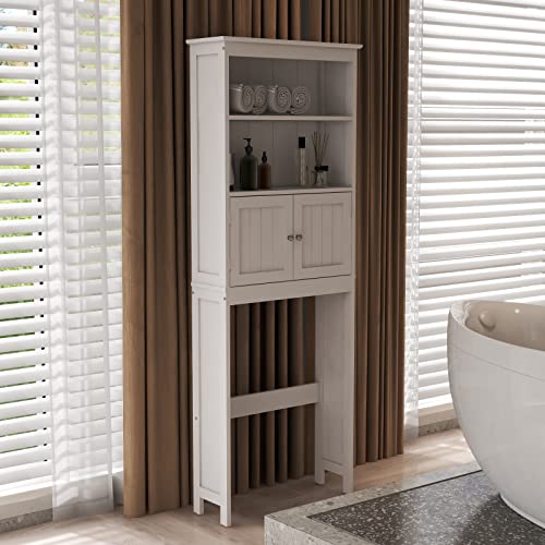 Wooden Bathroom Floor Cabinet Freestanding Storage Cabinet with a Adjustable Shelf for Office,Living Room,Kitchen Room,Entryway,Bedroom or Casual Occasions (White, 2 Doors with 1 Drawer)