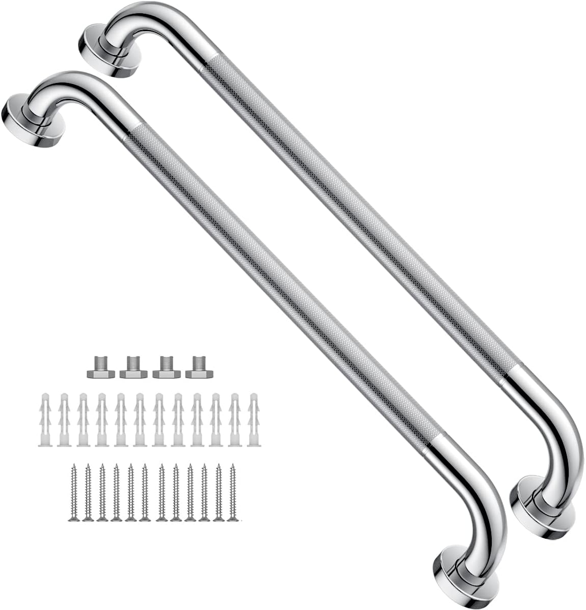 2 Pack 24 Inch Anti Slip Shower Grab Bar 1.25 Diameter,Munzong Stainless Steel Bathroom Grab Bar,Knurled Bathroom Balance Bar,Safety Handrail Support,Handicap Injury Elderly Senior Assist Bath Handle Pack of 2