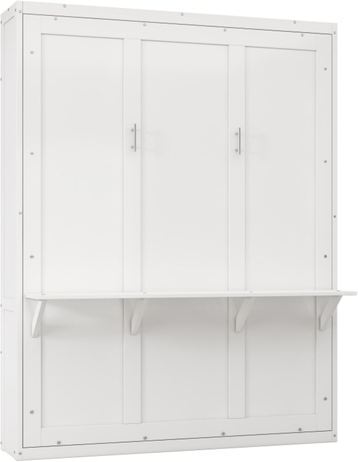 Queen Size Murphy Bed with Desk Combo, 68-inch Vertical Wall Bedframe Foldable into Cabinet Luxury for Bedroom Guest Room Small Space, Study, Office, Easy to Assemble, White
