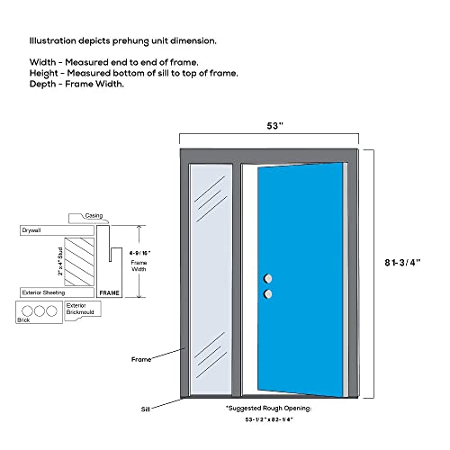 National Door Company, 50" x 80", Fiberglass Smooth, Primed, 3-Lite Square, Frosted Glass, Prehung Front Door with One Sidelite on 4-9/16" Primed Composite Frame