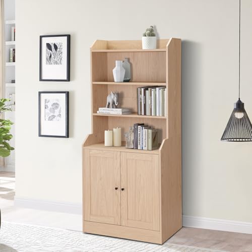 CENSI Sideboard Buffet Credenza Storage Cabinet, 3 Drawers and 3 Open sehlf, Kitchen Coffee Bar Pantry Cabinet, Modern Boho Entryway Hallway, Dinning Room, Living Room and Bedroom, Natural Oak