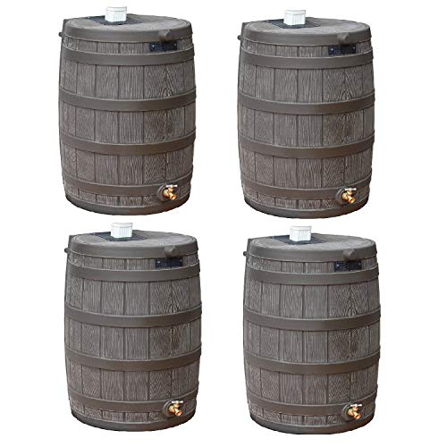 Good Ideas Rain Wizard Water Storage Collection Barrel with Brass Spigot, Safety Screen, and 50 Gallon Capacity, Green (3 Pack)