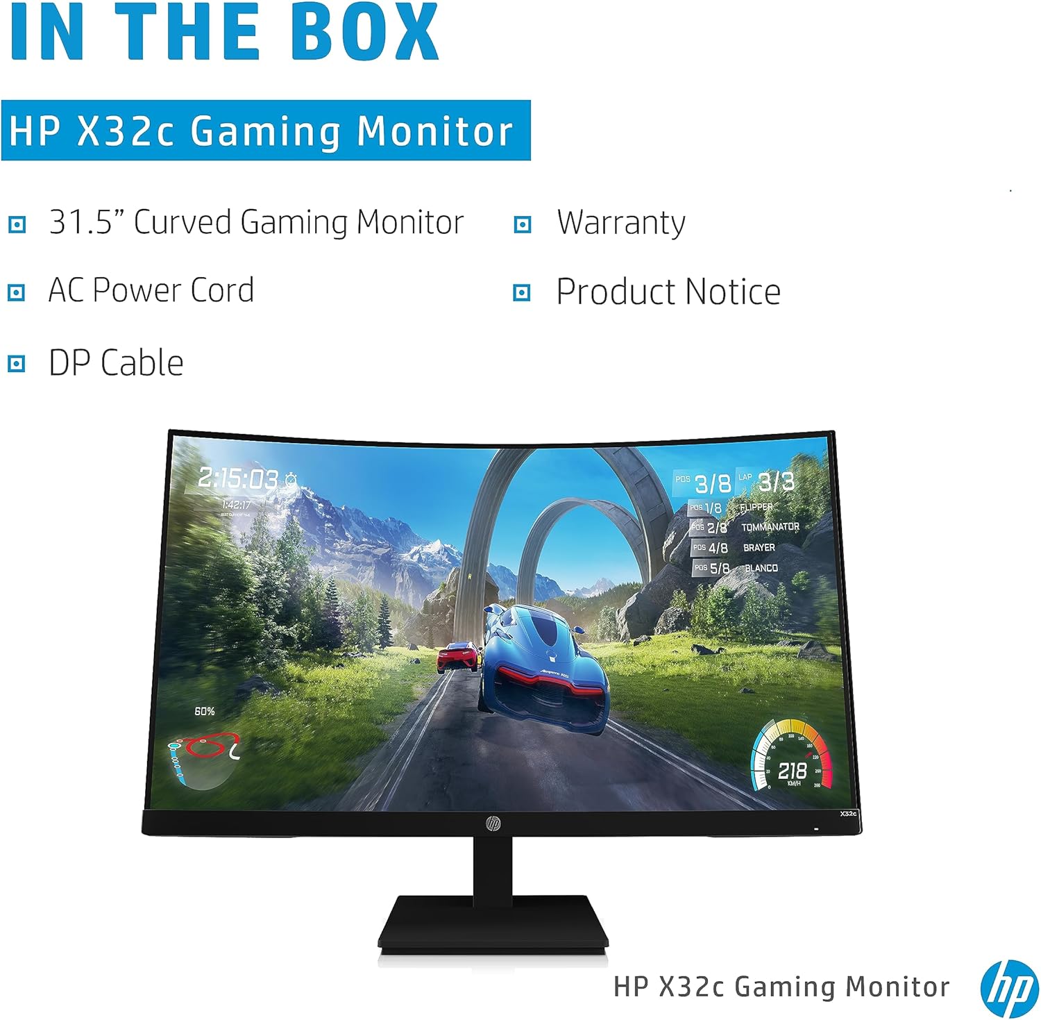 HP 32-inch Curved Gaming Monitor VA HA FHD 1ms 165hz Display, EyeSafe, TÜV certified (X32c, Black)