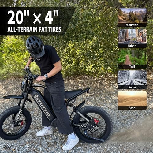 TUTTIO ICT Electric-Bike for Adults Age 16+, Peak 4000W-60V-25AH Electric-Dirt-Bike, 43-49MPH, 20" Fat-Tire-Electric-Motorcycle, Full Suspension E-Bike for Mountain Snow Off-Road School