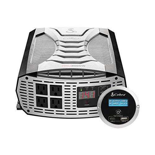 Cobra PRO 2500W Professional Grade Power Inverter, Portable – 2500-Watt Car Charger, 4 Grounded AC Outlets, 2 Fast Charge USB Ports and Remote Controller (CPIALCDG1) Compatible