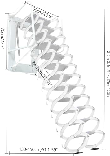 Attic Ladder Telescopic Ladder, 12 Steps Wall Mounted Folding Stairs Pull Down Loft Ladder Heavy Duty Al-Mg Alloy Attic Access Ladder 9.5-10FT Height with Armrests, 882LB Load Capacity