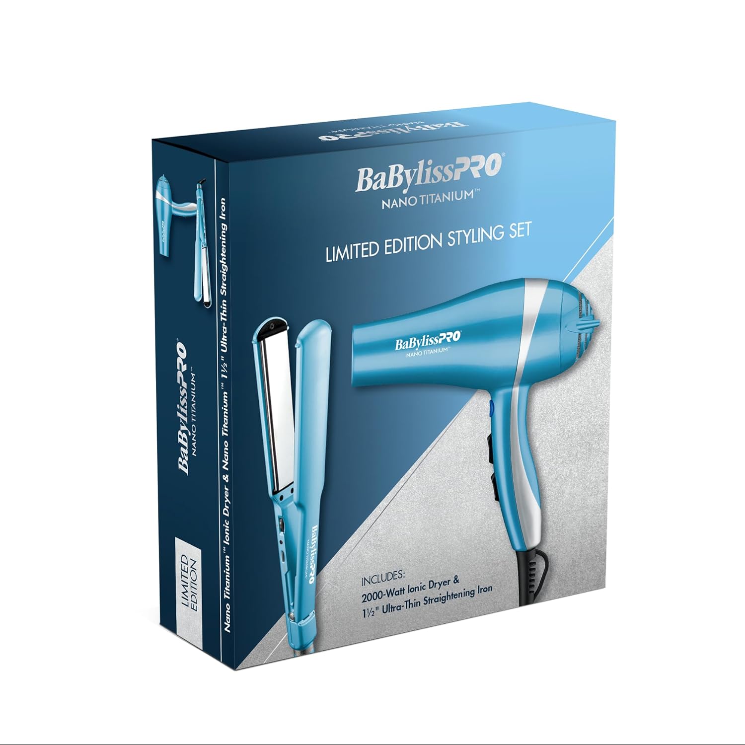 BaBylissPRO Nano Titanium Limited Edition Prepack - Hair Dryer and 1.5" ultra-thin straightening iron