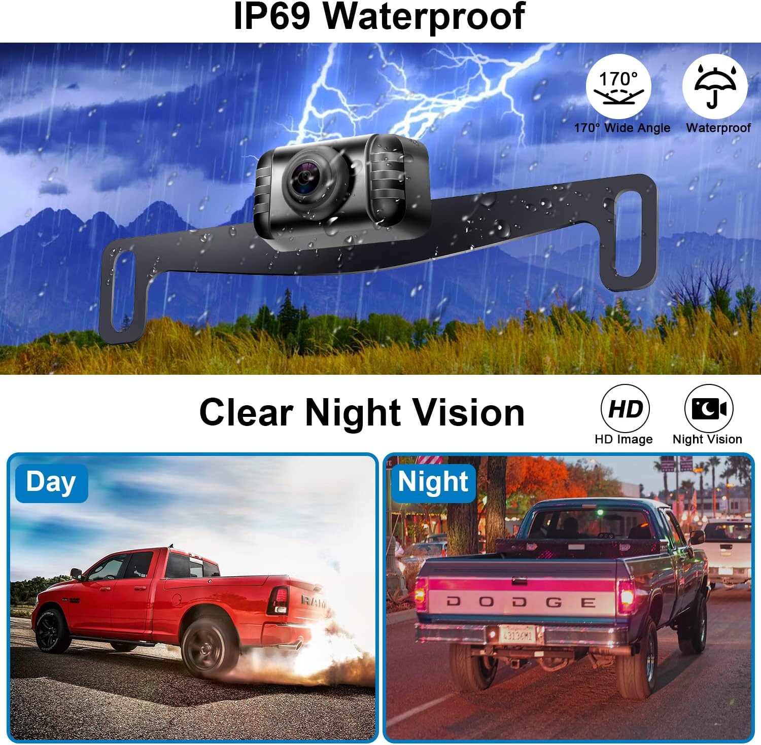 Wireless Backup Camera for Truck with 5'' Monitor, HD 1080P Bluetooth Rear View Camera Stable Digital Signals for Car SUV Pickup Sedan Support Add 2nd Licence Plate Camera/RV Camera -DoHonest S23