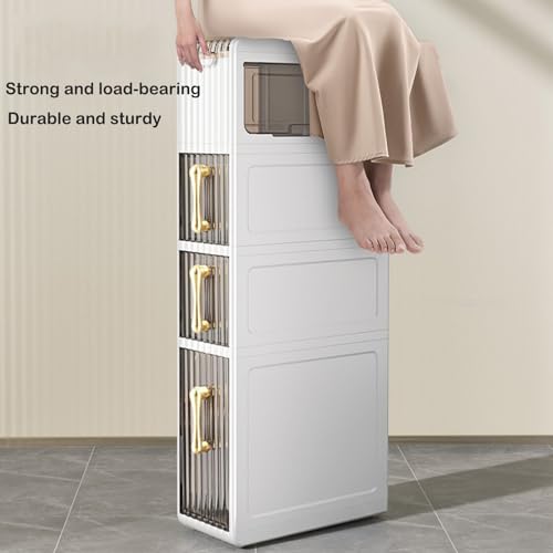 2 -Tiers Bathroom Floor Storage Cabinet Narrow Slim Tall Movable Towel Organizer Side Freestanding Rolling Unit with Clear Drawers for Small Space Laundry Living Room Gap