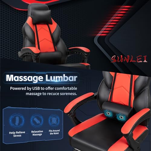 Gaming Chairs for Adults, Computer Chair with Footrest and Ergonomic High Back, Big and Tall Gamer Chairs with Massage Lumbar Support, 360° Swivel Height Adjustable, Blue
