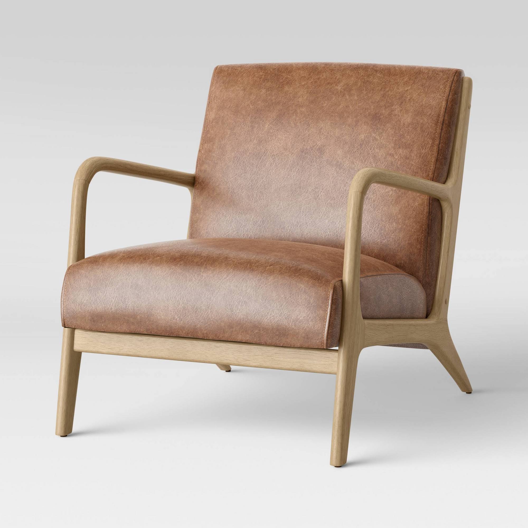 Esters Wood Armchair Caramel Faux Leather - Project 62