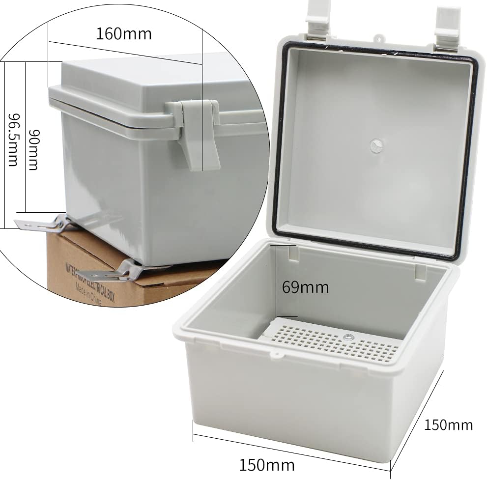 MAKERELE Outdoor Electrical Box Weatherproof Includes Internal Mounting Panel 15.711.86.7 (400300170mm) Large Project Box for Electronics Hinged Cover Plastic Clip with 2 NPT 3/4” Glands