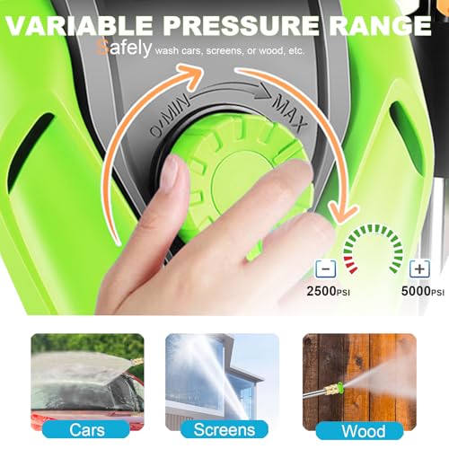 5000 PSI Adjustable Pressure Washer 2.8GPM Electric Power Washer with 33ft Pressure hose, 4 Nozzle and Foam Cannon, Powerwashers for home, Cars, Pressure Setting Range (2500PSI-4500PSI)Green