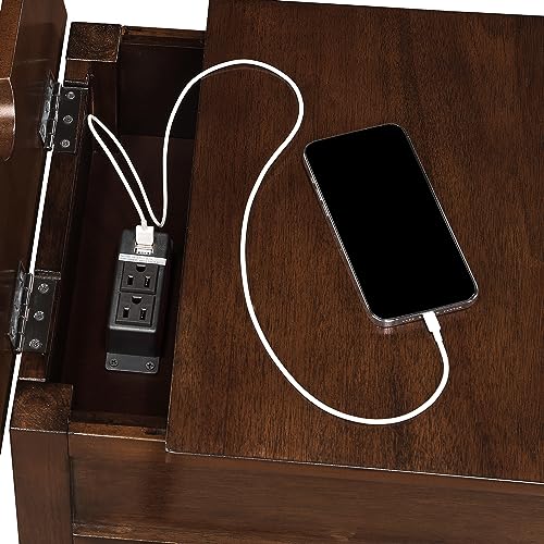 Convenience Concepts Country Oxford End Table with Charging Station, Espresso