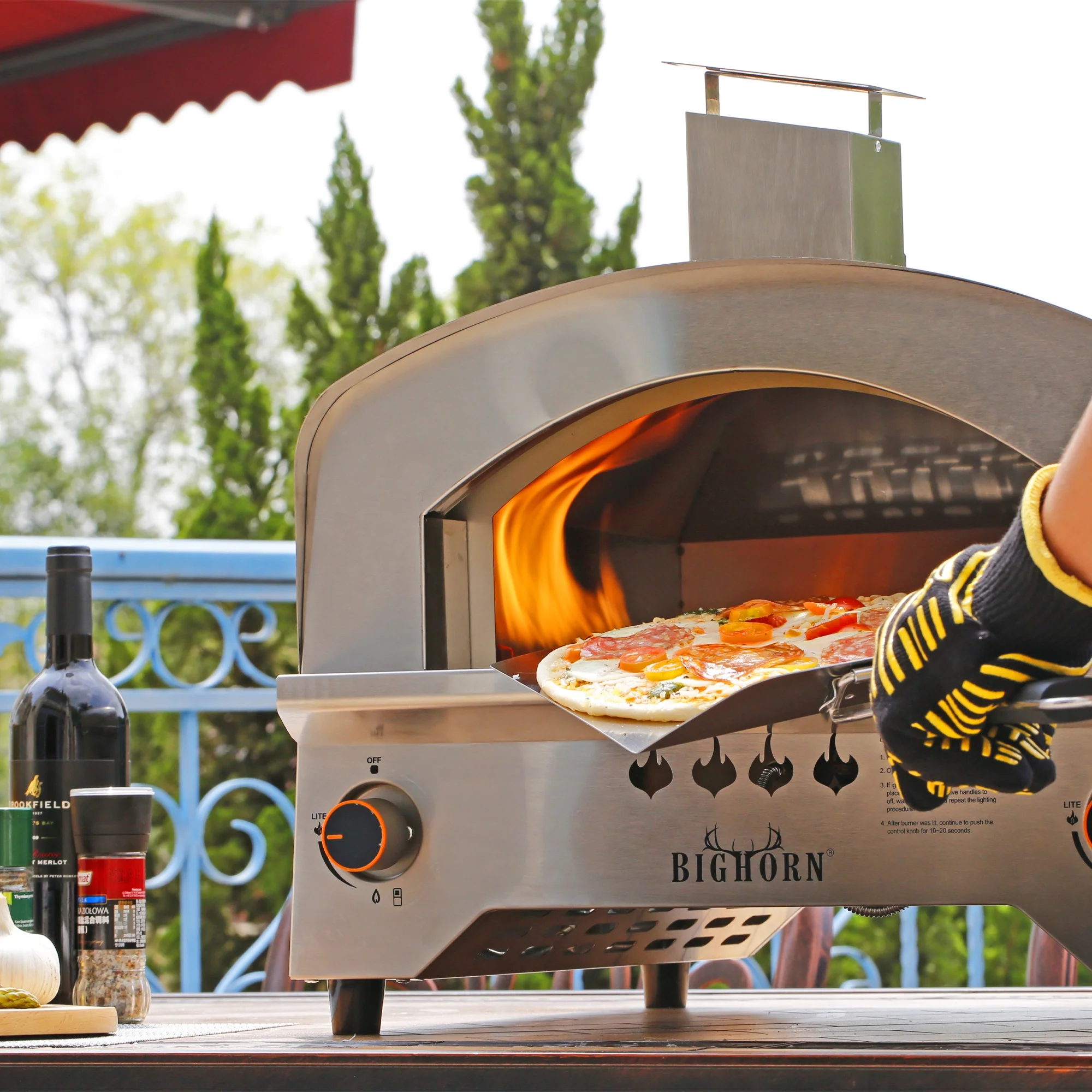 Gas Pizza Oven Portable Propane Pizza Oven with 13 inch Pizza Stone, BIG HORN OUTDOORS Stainless Steel Pizza Oven for Backyard