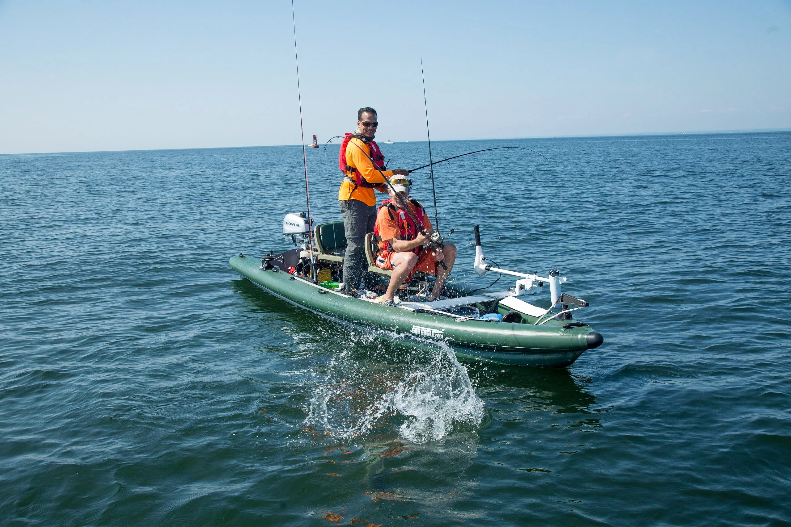 Sea Eagle FSK16 Inflatable Fish Skiff 16 Frameless Fishing Boat - 2 Person Swivel Seat Package