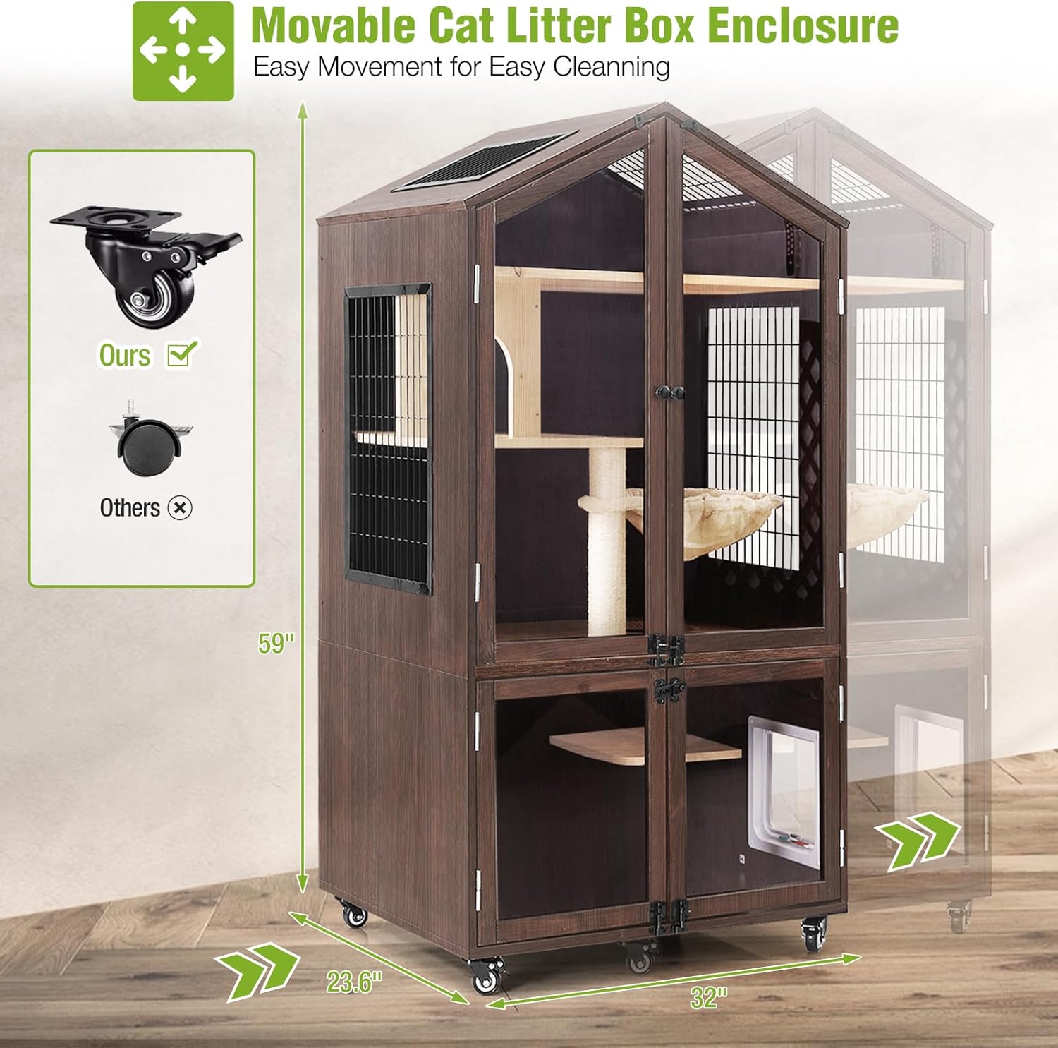 Catio Outdoor Cat Enclosure Wooden Large Cat House with Waterproof Roof, 7 Platforms and 2 Resting Box, Kitty Kennel Condo Shelter for Multiple Cats Walk in Cat Cage, Compatible with Cat Tunnel