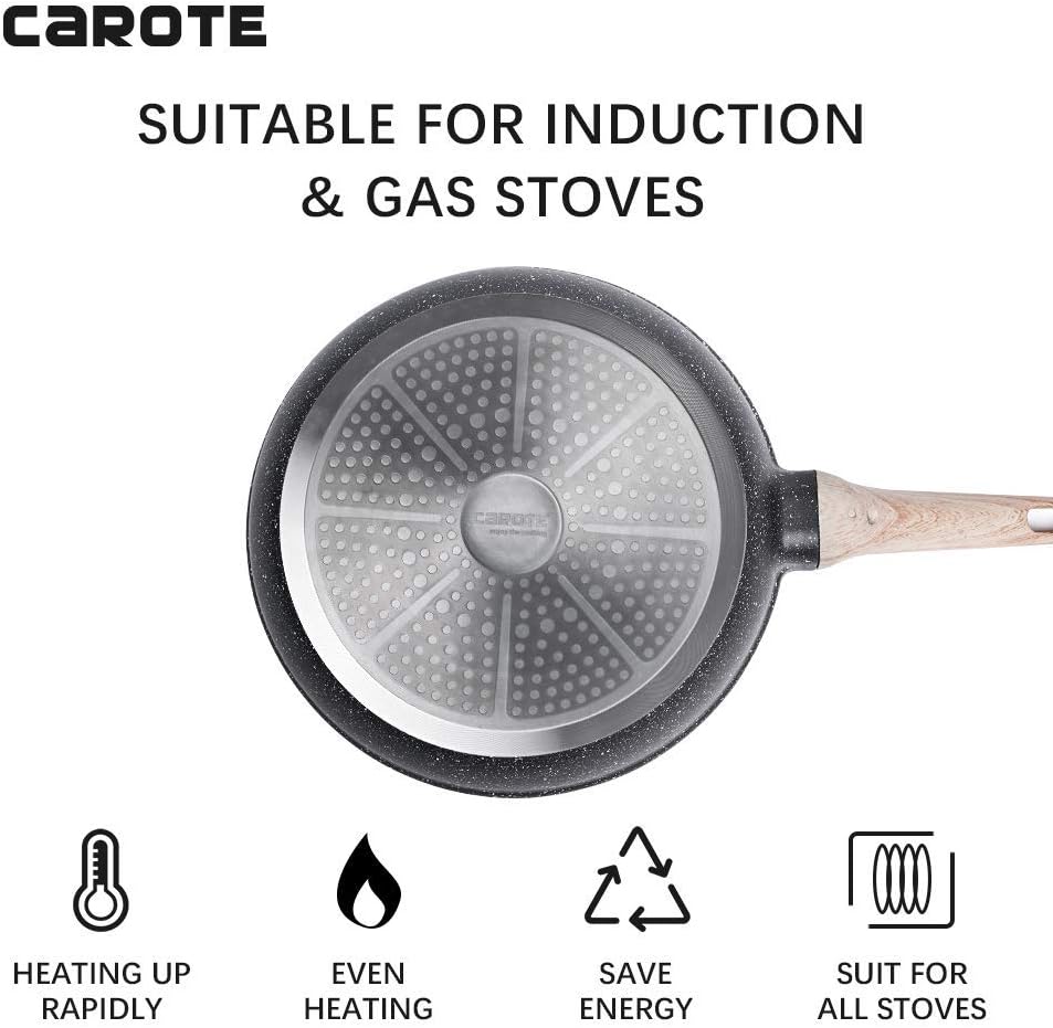 Carote Nonstick Cookware Set,10 Pcs Nonstick Cookware Set Pan and Pot, Essential Woody, Classic Granite