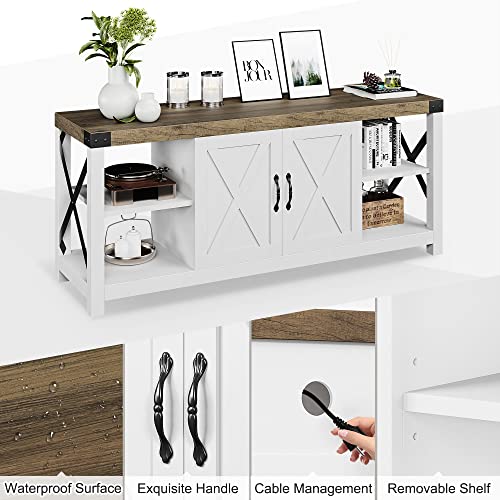 GAOMON 60 Inch TV Stand for TV up to 50 60 65 Inches, Farmhouse Wood Stand TV Cabinet Entertainment Center with Storage and Adjustable Shelves (Grey)