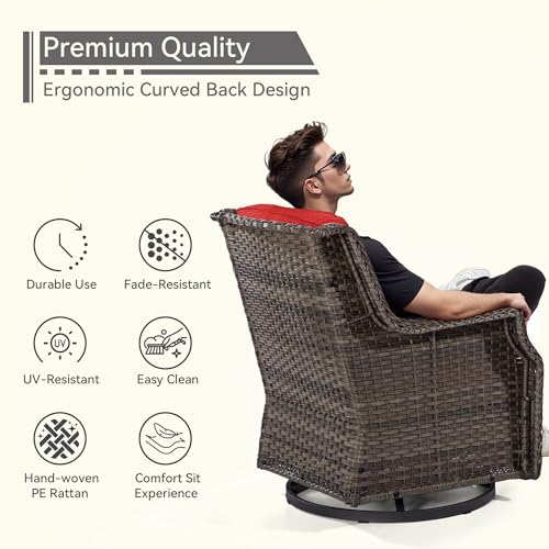 Outdoor Swivel Rocker Patio Chair - 360 Degree Patio Swivel Glider Chair with 3.5" Premium Olefin Fabric Cushions(Mixed Grey/Blue)